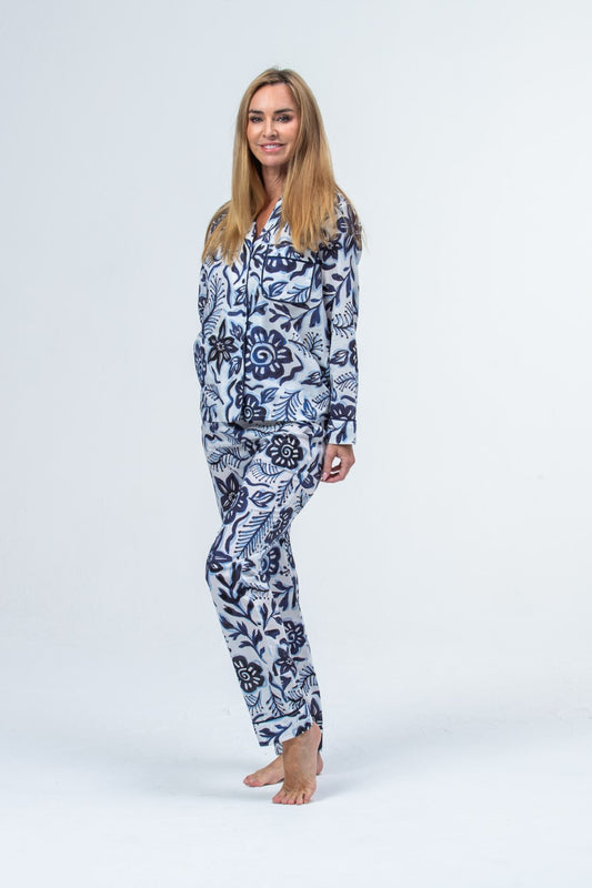 Long Pyjama Set -Blue and white