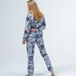 Long Cotton Pyjama Set -Blue and white