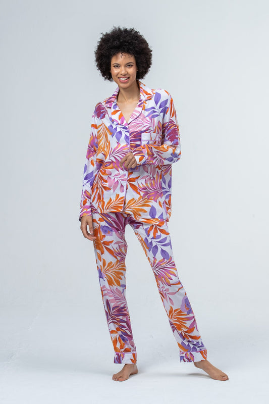 Long Pyjama Set - Orange and Lilac