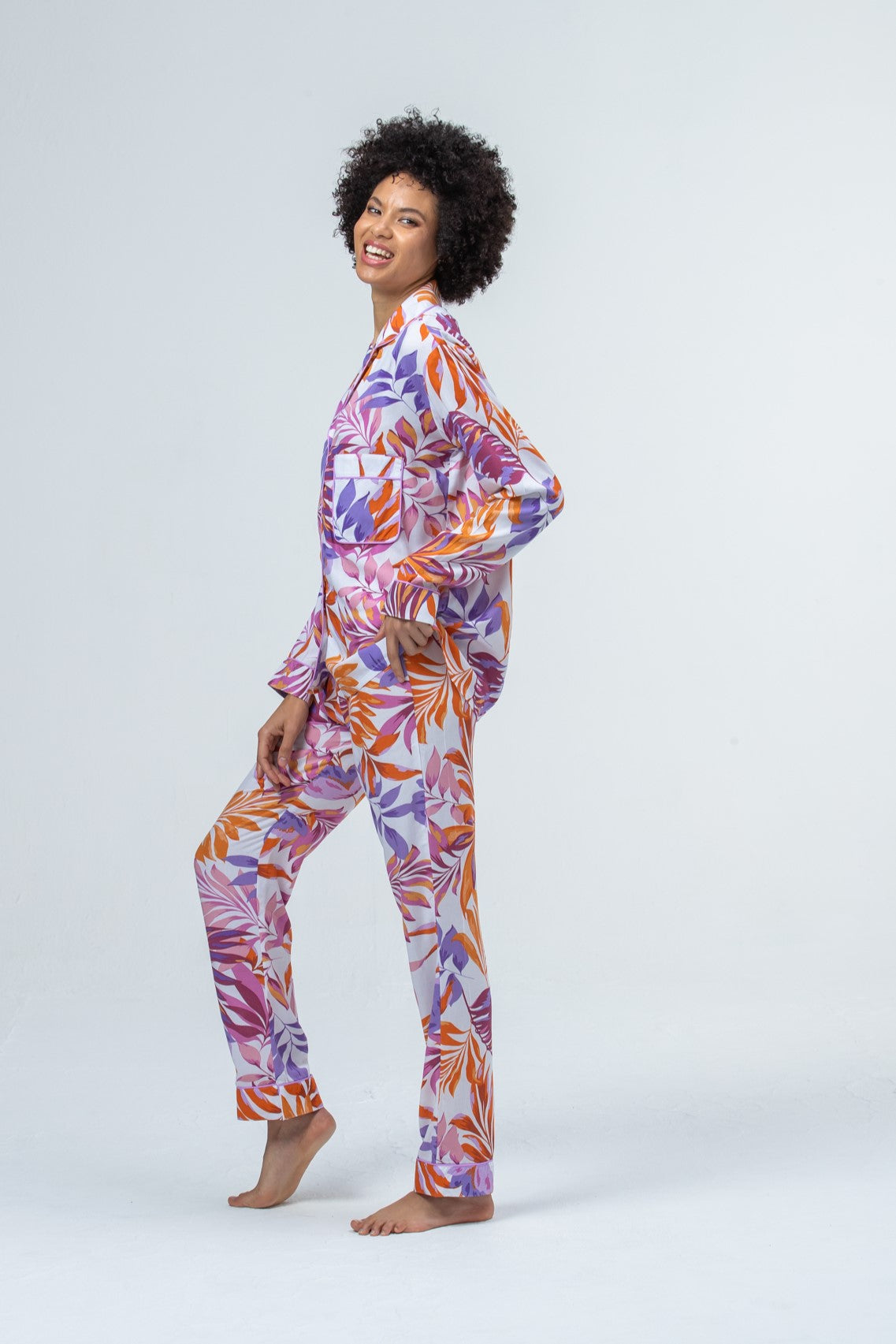 Long Pyjama Set - Orange and Lilac