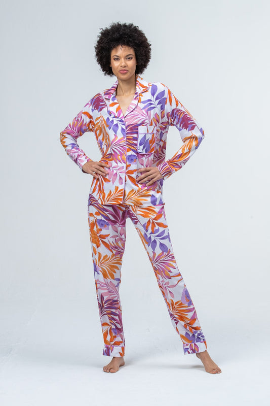 Long Pyjama Set - Orange and Lilac