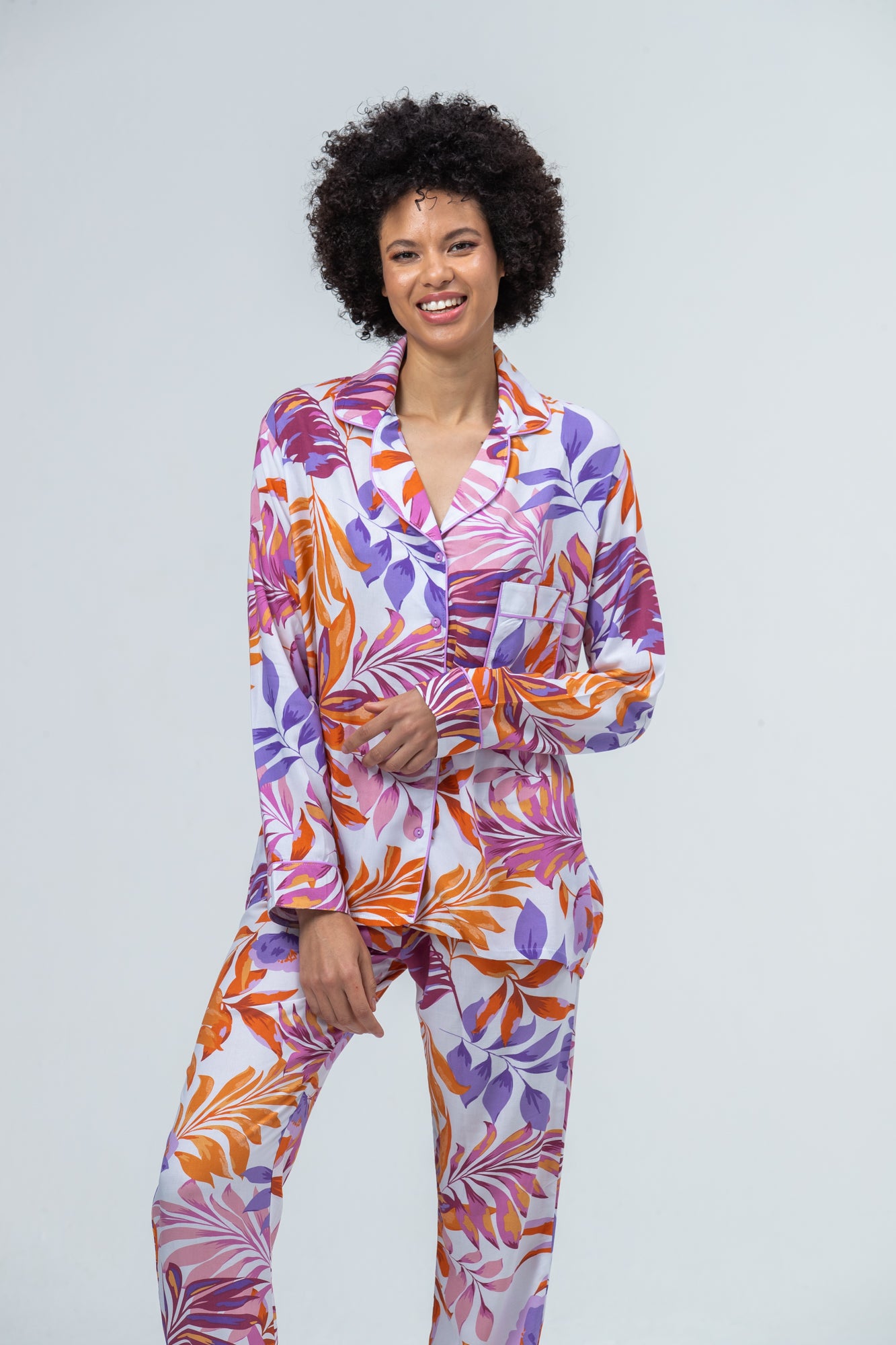 Long Pyjama Set - Orange and Lilac