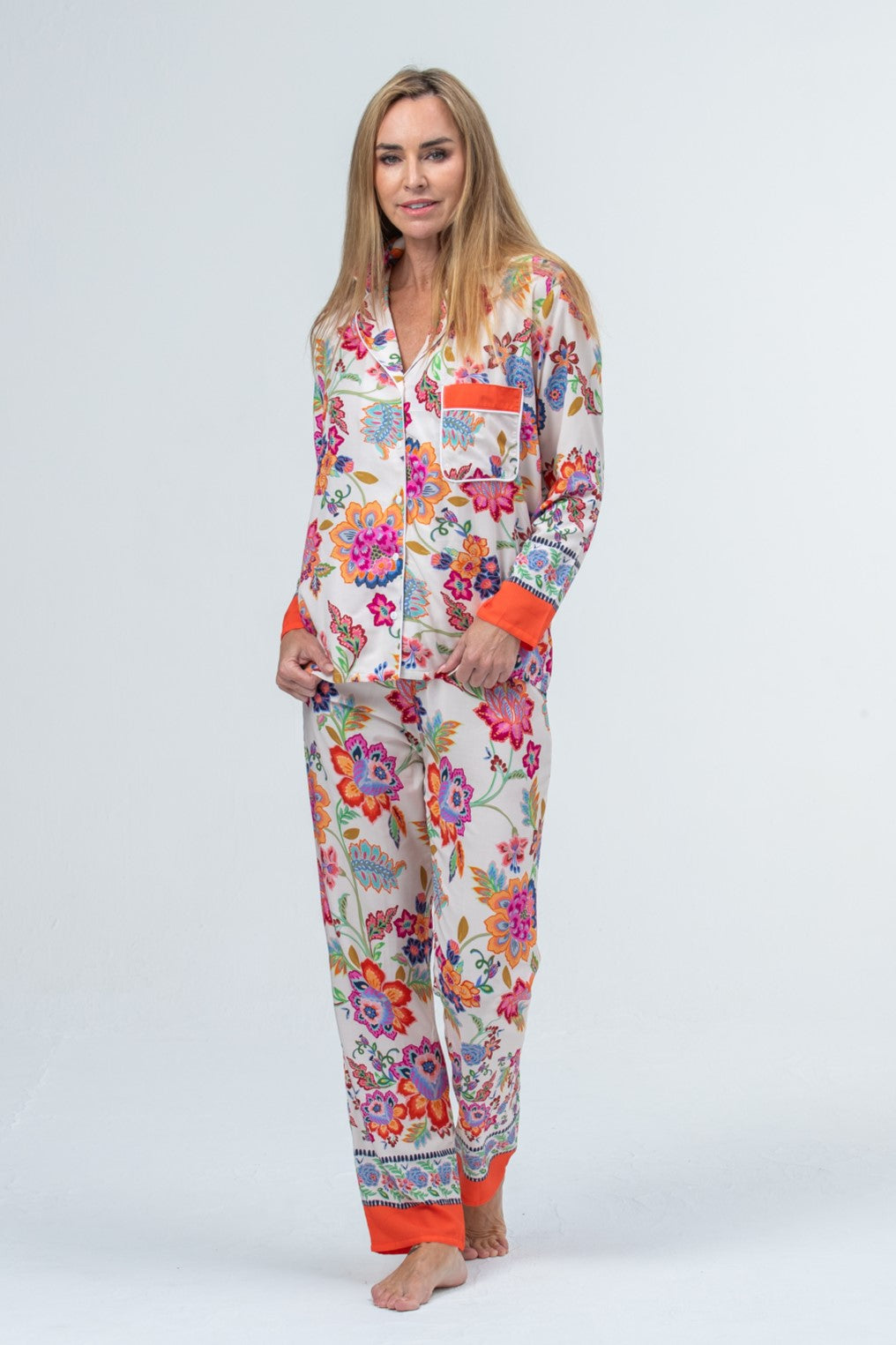 Long Pyjama Set - Orange Floral