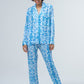 Long Pyjama Set - Turquoise and White