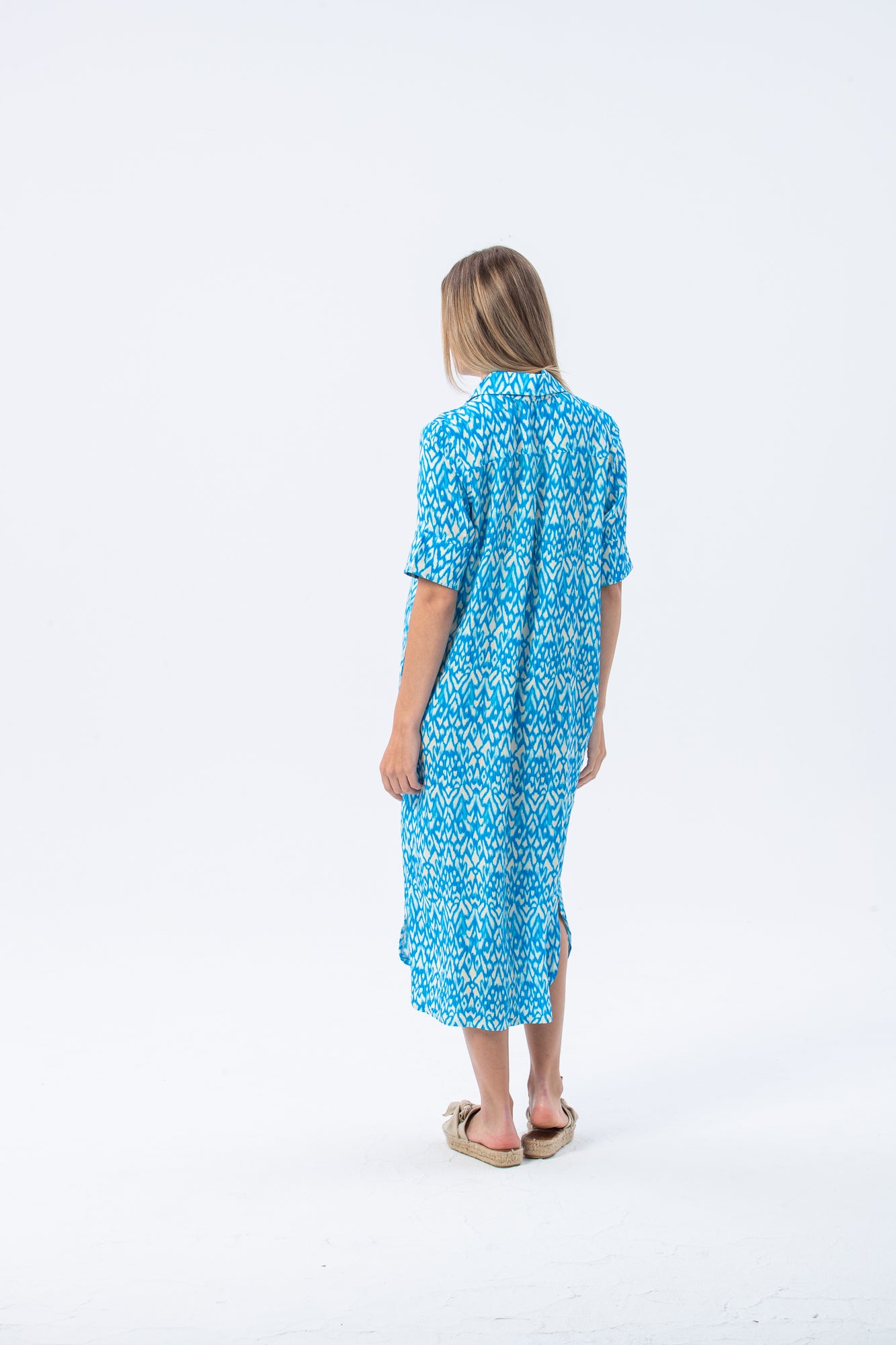 Tahiti Shirt Dress - Turquoise and White