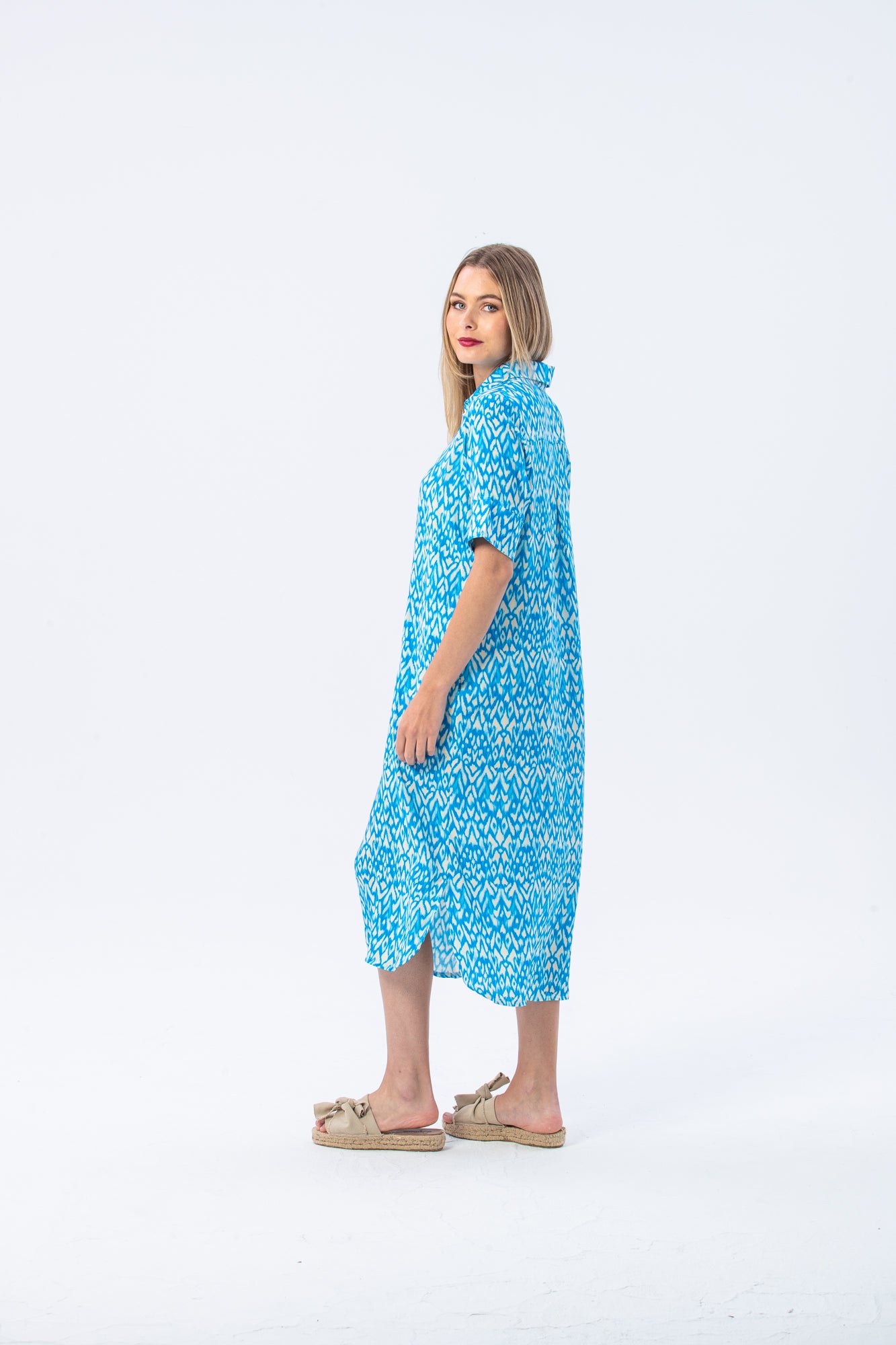 Tahiti Shirt Dress - Turquoise and White