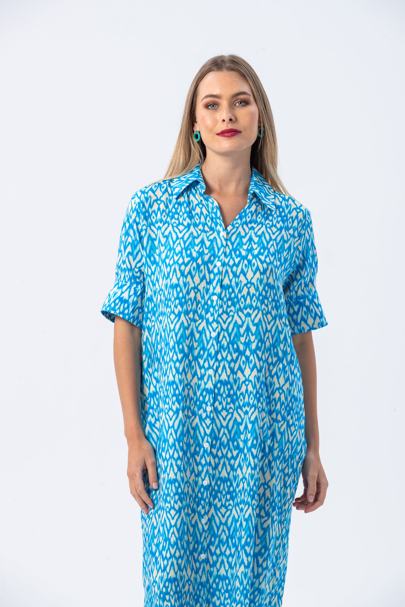 Tahiti Shirt Dress - Turquoise and White