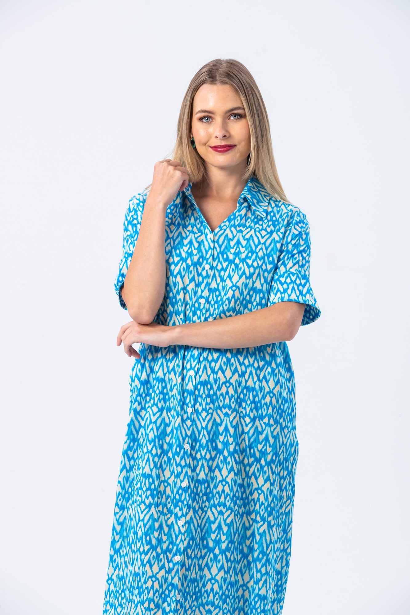 Tahiti Shirt Dress - Turquoise and White