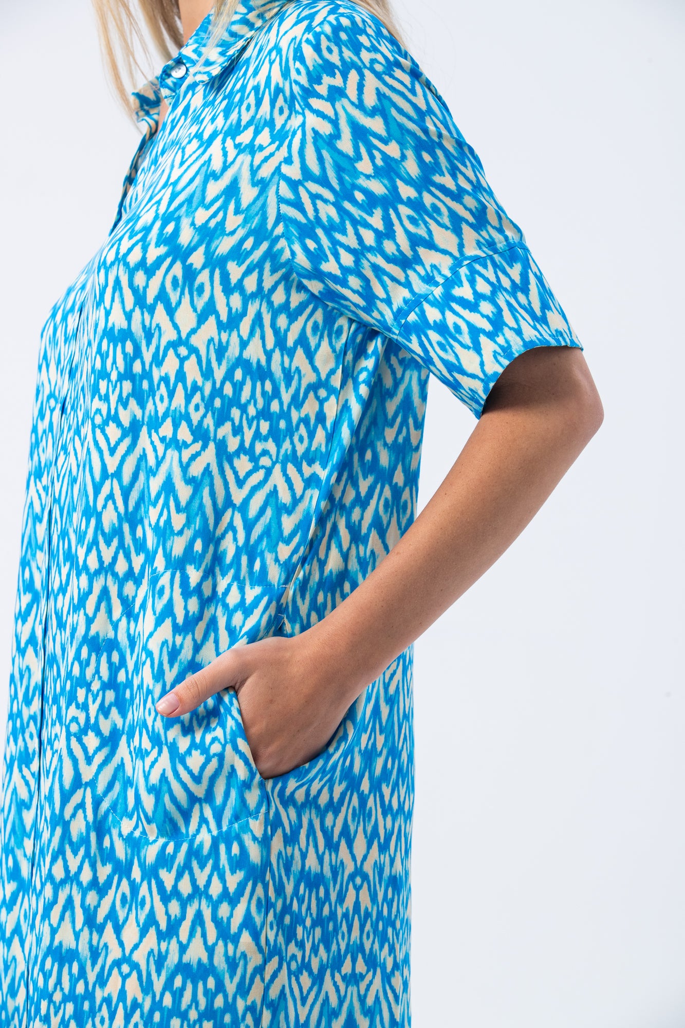 Tahiti Shirt Dress - Turquoise and White