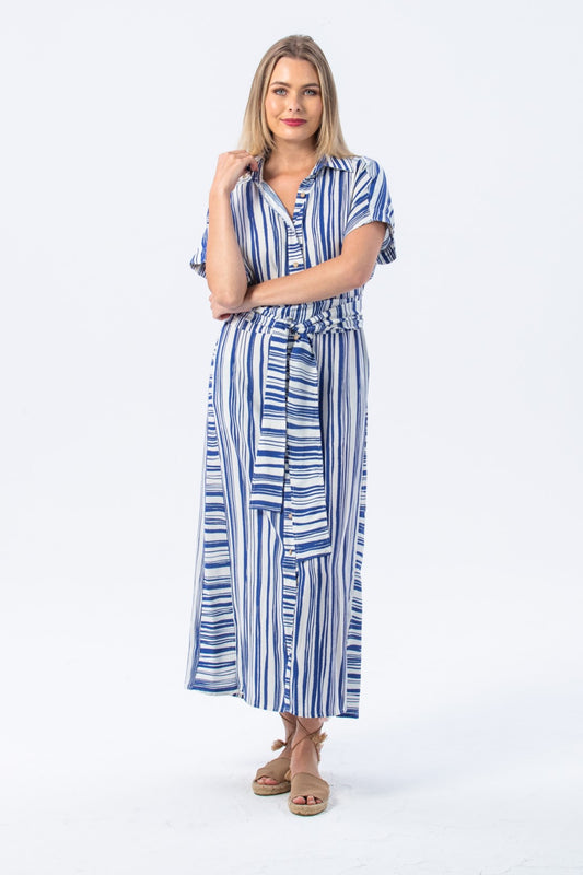 Antiqua dress - Blue and white stripe