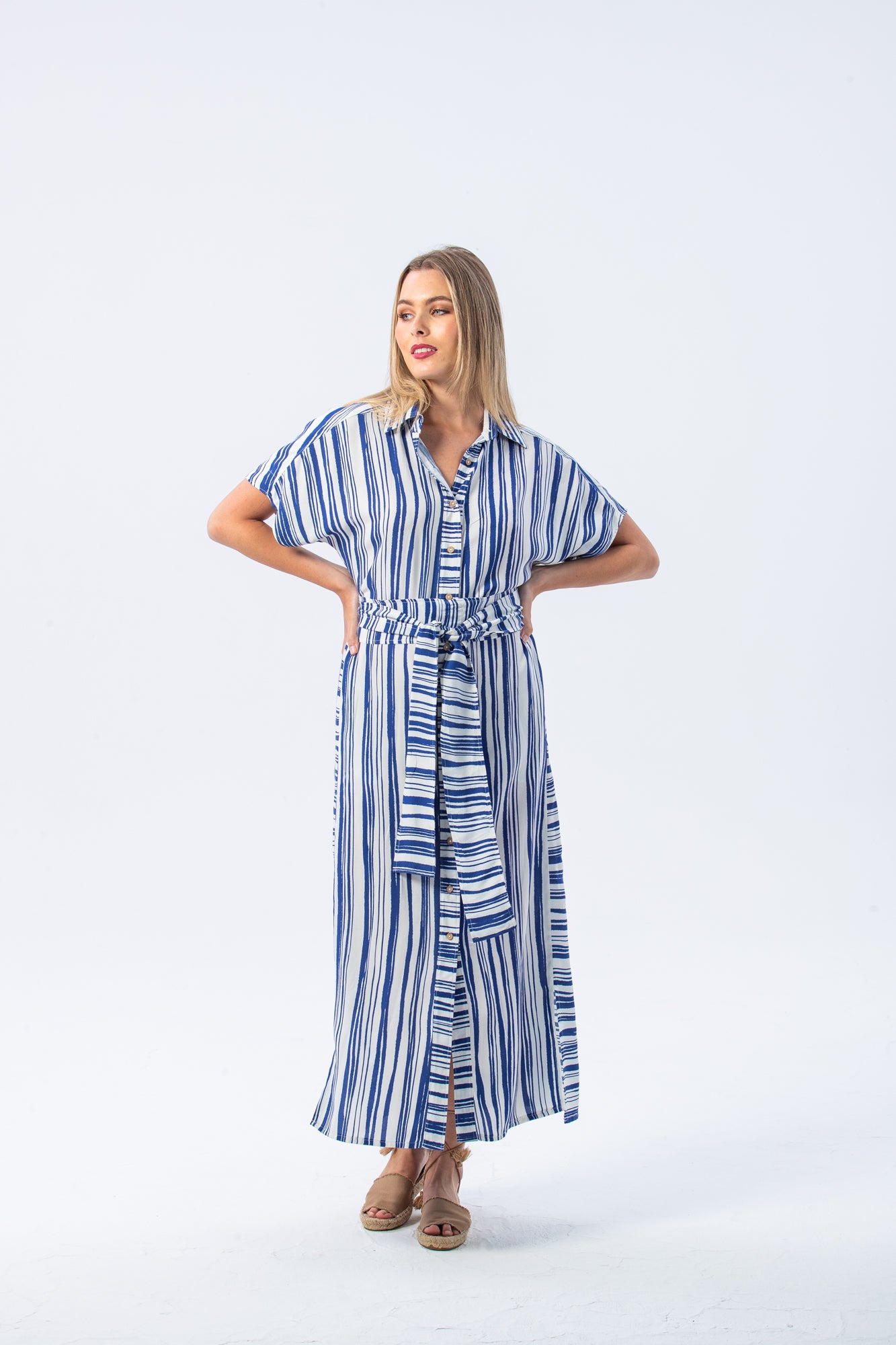 Antiqua dress - Blue and white stripe