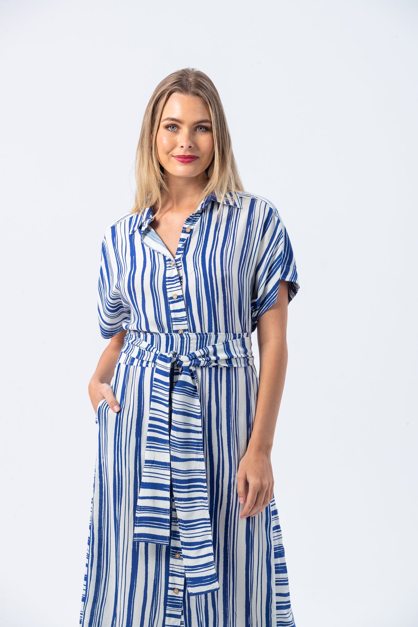 Antiqua dress - Blue and white stripe