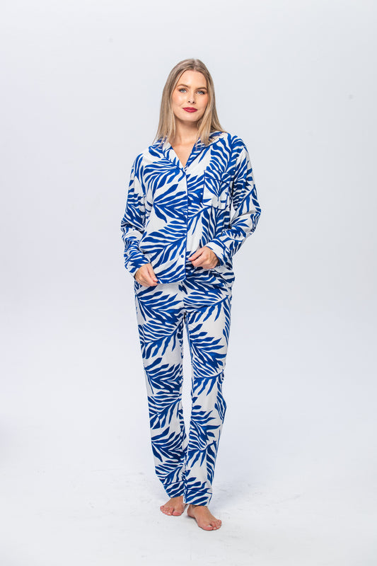 Long Pyjama Set - Navy and White