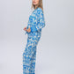 Long Pyjama Set - Turquoise and White