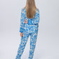 Long Pyjama Set - Turquoise and White