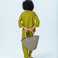 Parker chartreuse barrel pants, back view full length with matching Kinsley shirt