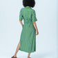 Hollis blue green stripe shirt dress, back view full length showing side slit