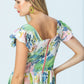 Sienna watercolour palm sundress, close up of square back neckline and zip