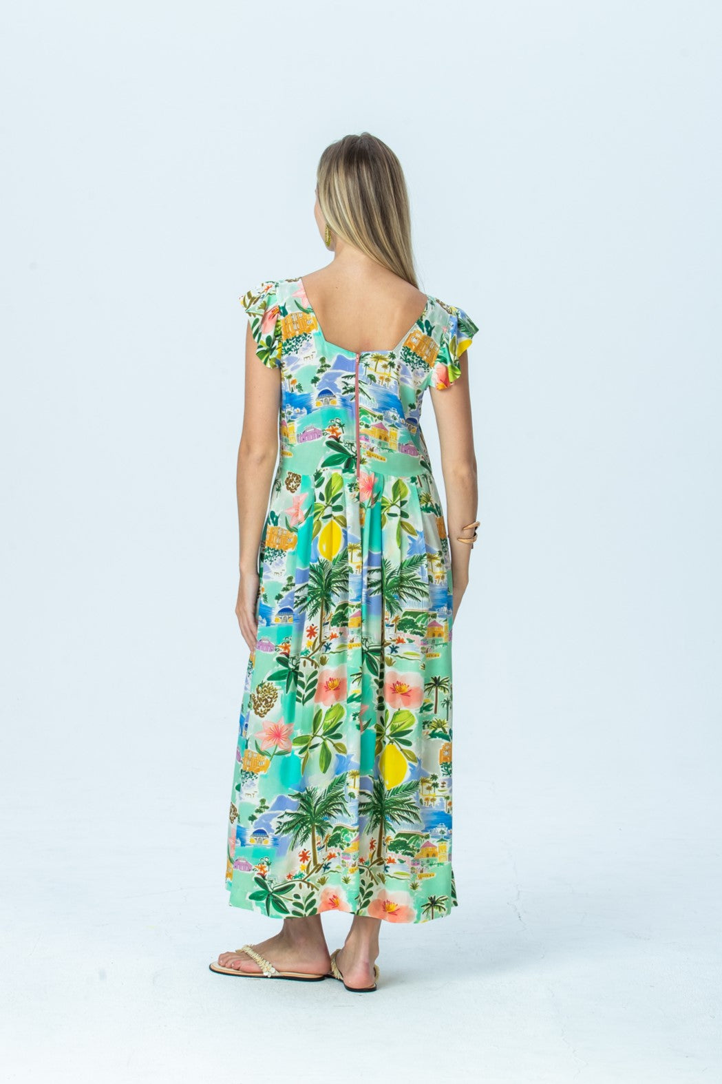 Sienna mint lemon sundress, back view full length showing back zip