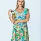 Sienna mint lemon sundress, front view with hand at flutter sleeve