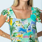 Sienna mint lemon sundress, close up of square neckline and flutter sleeves