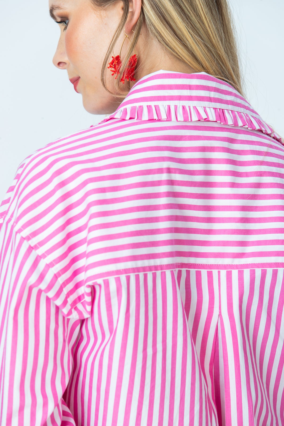 Claire frill shirt, back close-up of frilled collar and yoke