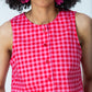 Brooke pink gingham top, close up of button-through front