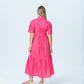 Frankie red and pink check shirt dress, back view full length showing gathered yoke