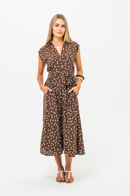 Cabo Dress - Chocolate and White Polka Dots