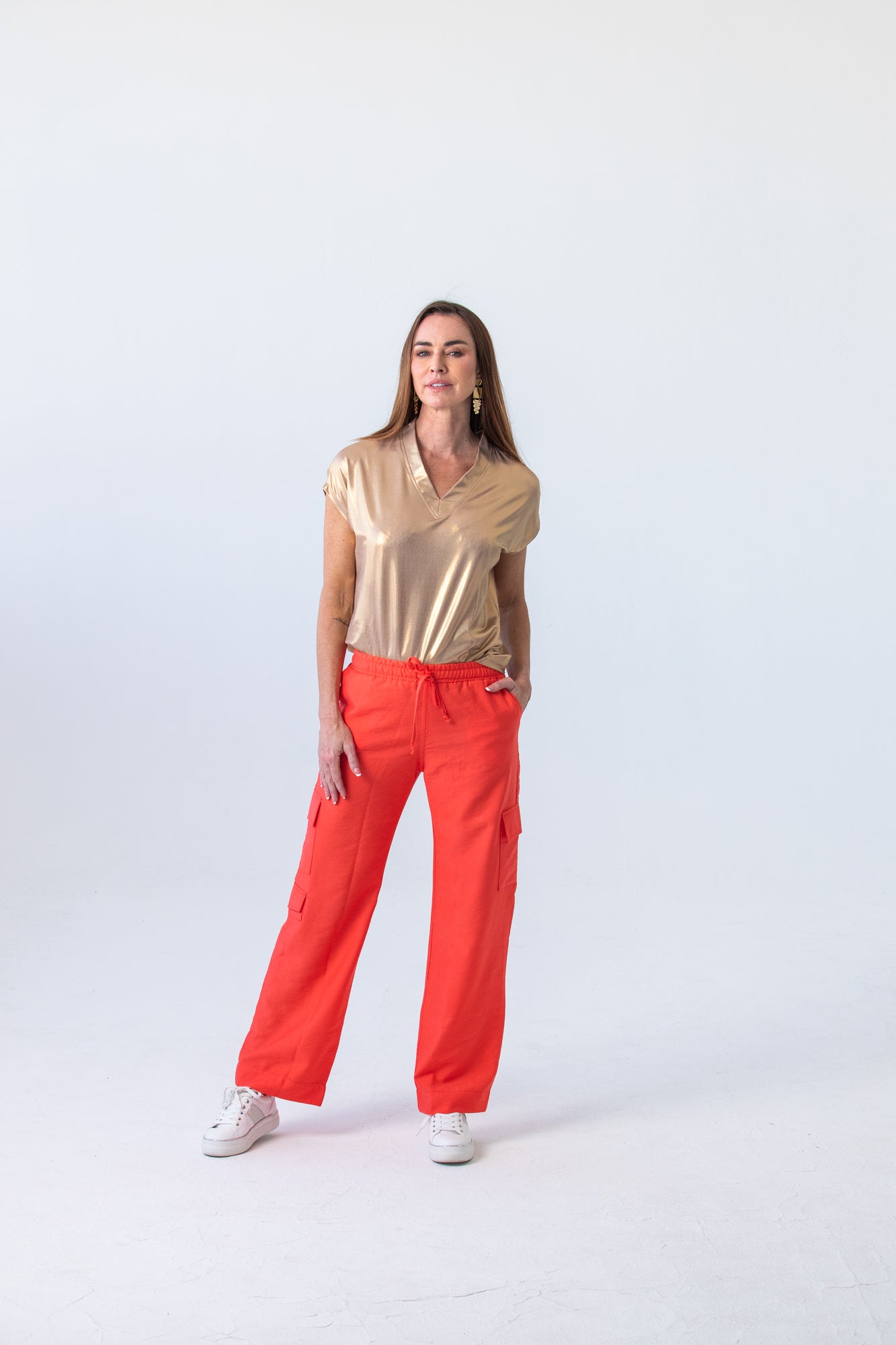 Sydney Wide Leg Cargo Pant - Orange