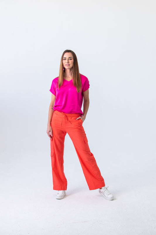 Sydney Wide Leg Cargo Pant - Orange