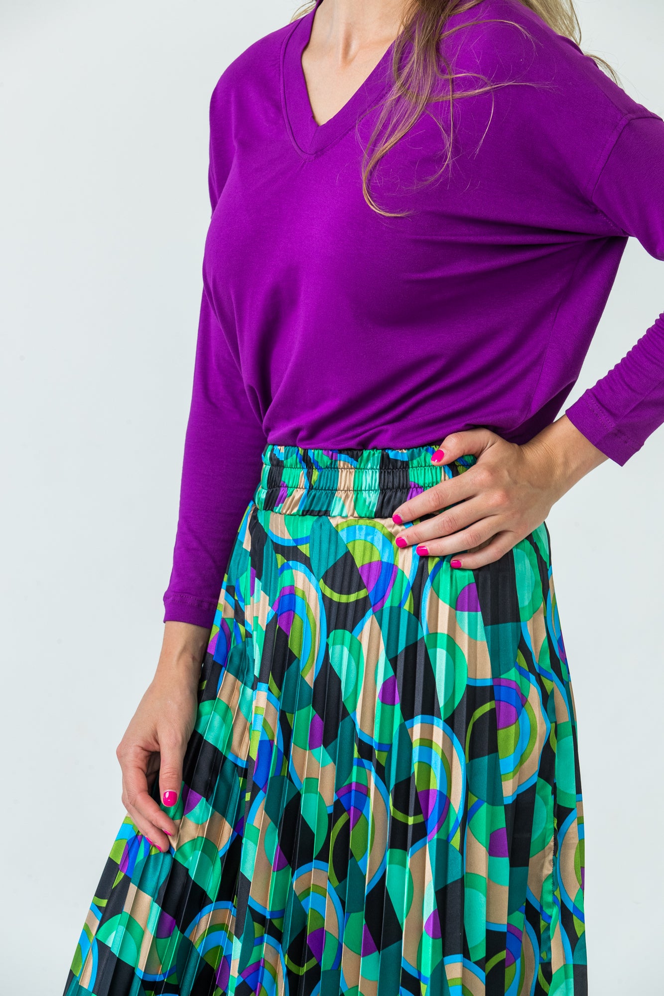 London Sunray pleated skirt - Green/Black/Purple