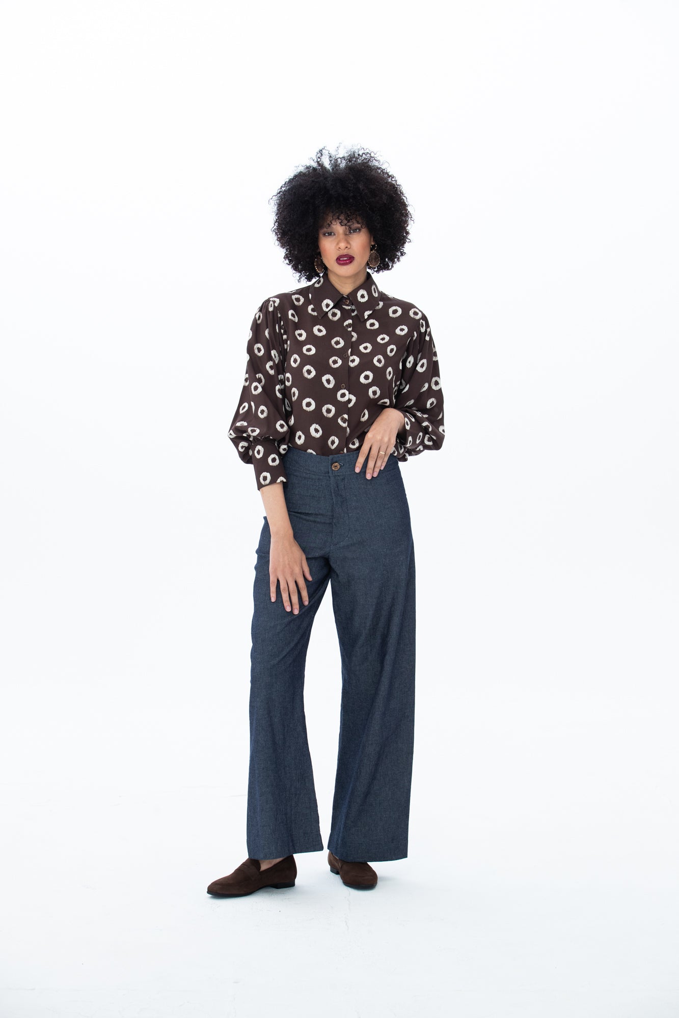 Harper Long Sleeve Shirt - Chocolate Polka Dot