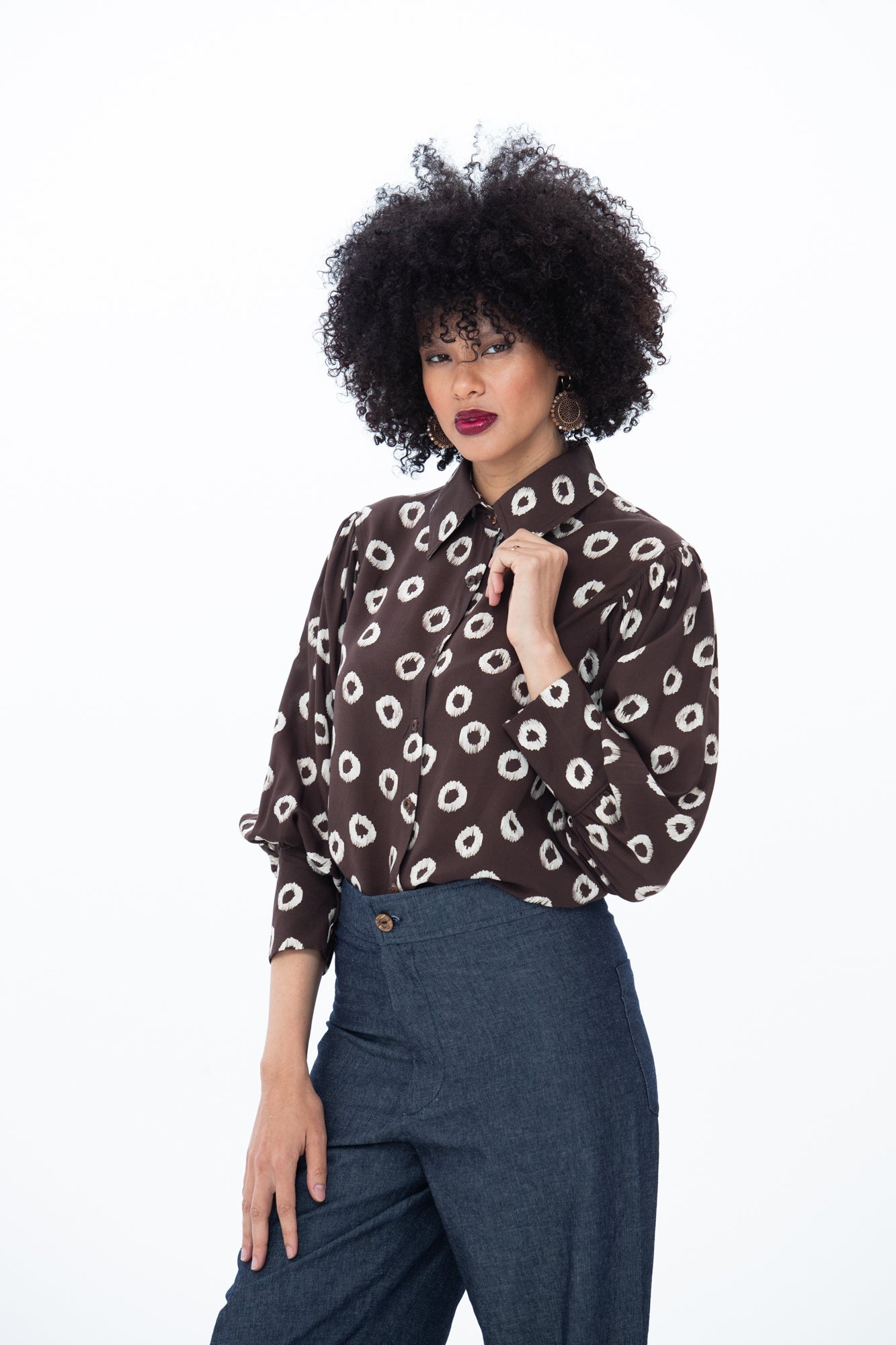Harper Long Sleeve Shirt - Chocolate Polka Dot