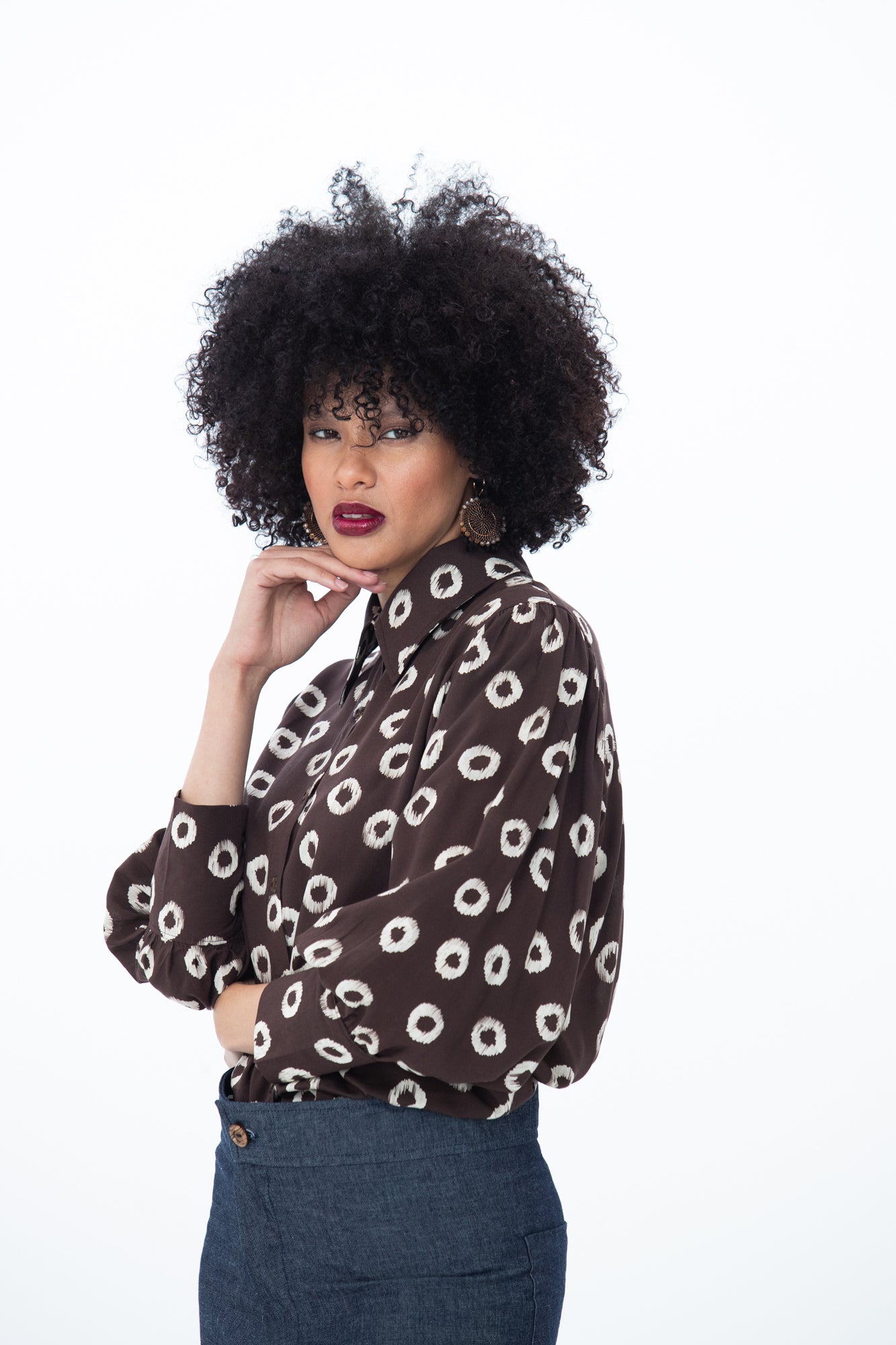 Harper Long Sleeve Shirt - Chocolate Polka Dot