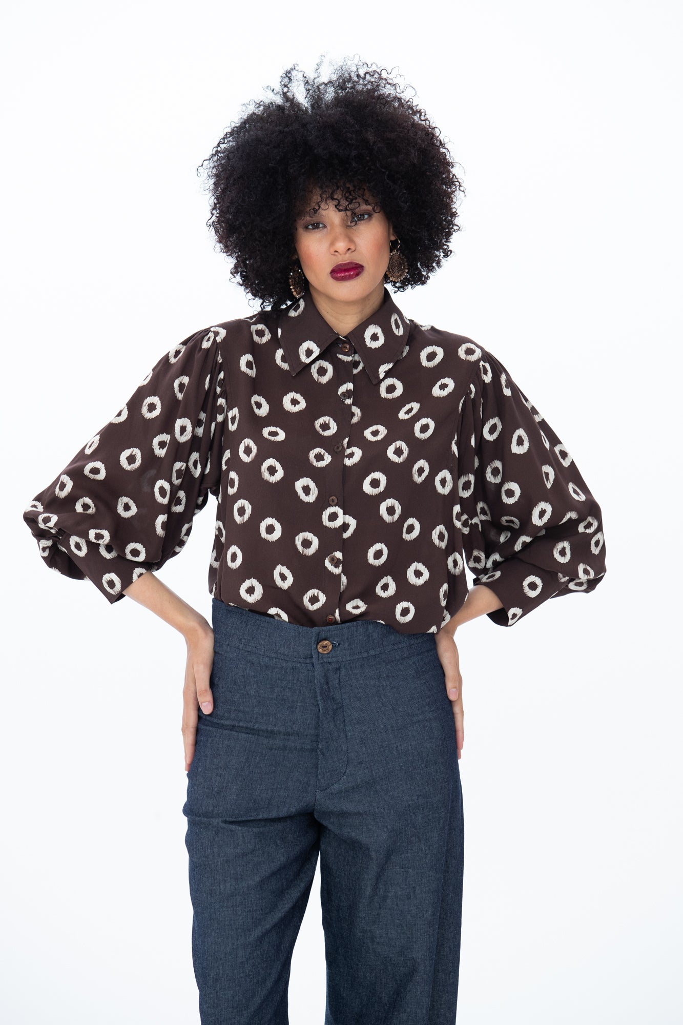 Harper Long Sleeve Shirt - Chocolate Polka Dot