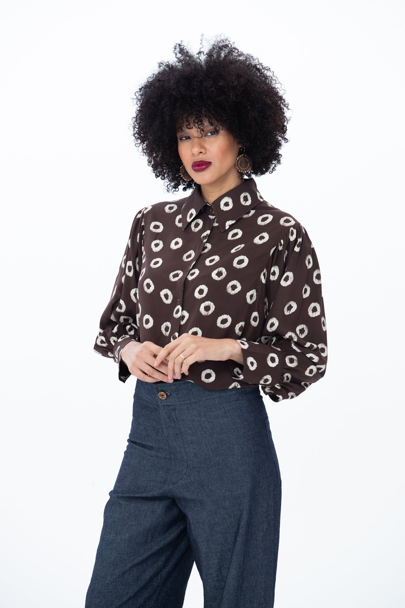 Harper Long Sleeve Shirt - Chocolate Polka Dot