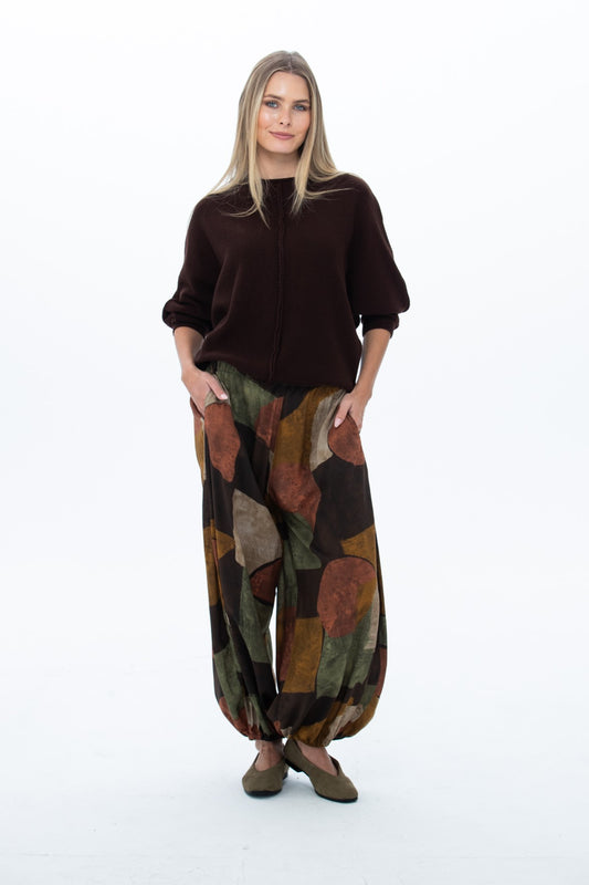 Stella Balloon Pants - Chocolate Abstract print