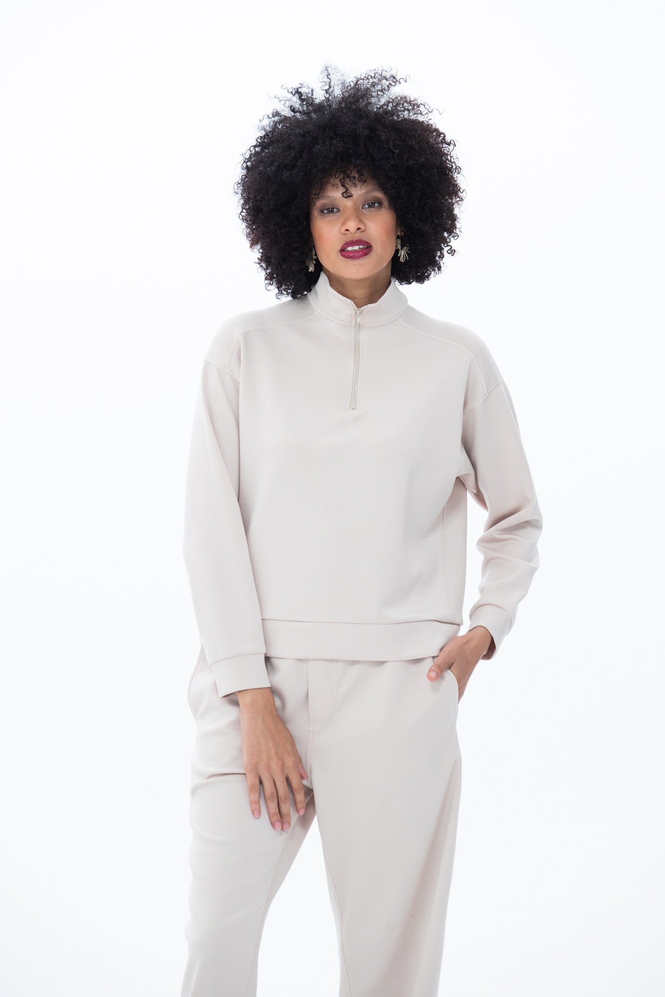 Drew 1/4 Zip Top - Creme