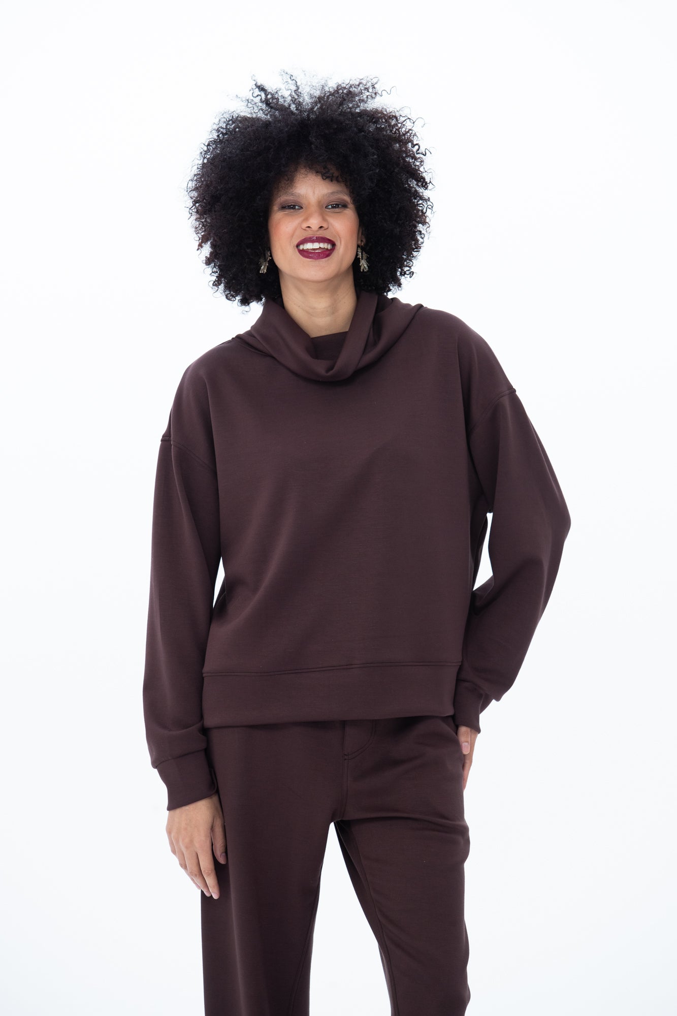 Audrey Cowl Neck Top - Chocolate
