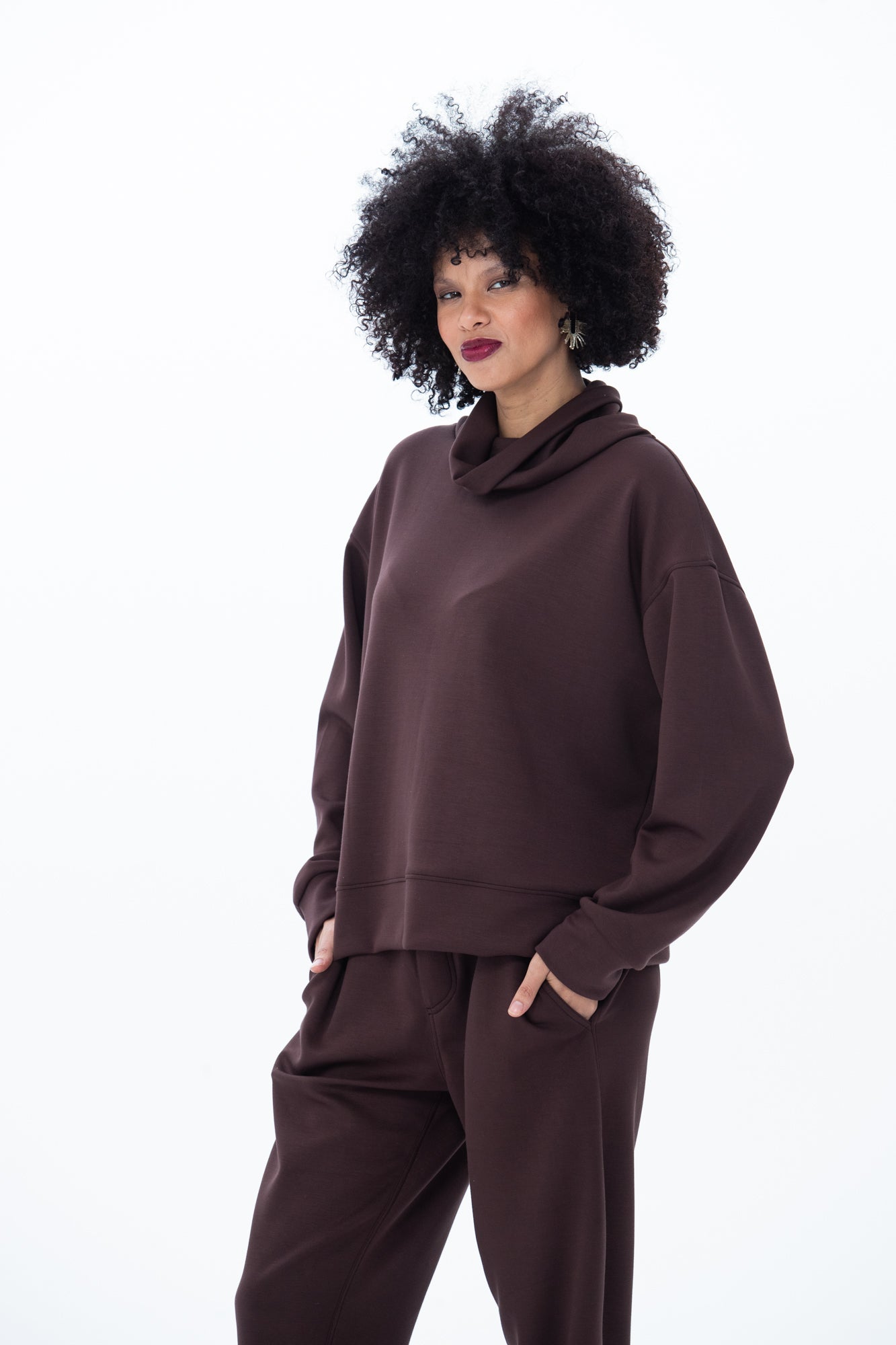 Audrey Cowl Neck Top - Chocolate