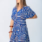 Celia Shirt Dress - Blue Geometric