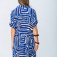 Celia Shirt Dress - Blue Geometric