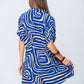 Celia Shirt Dress - Blue Geometric