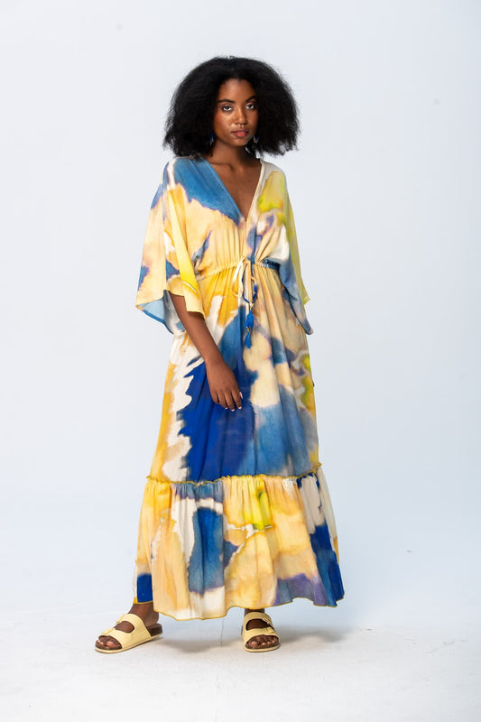 Georgia Kaftan Maxi Dress - Blue and Yellow