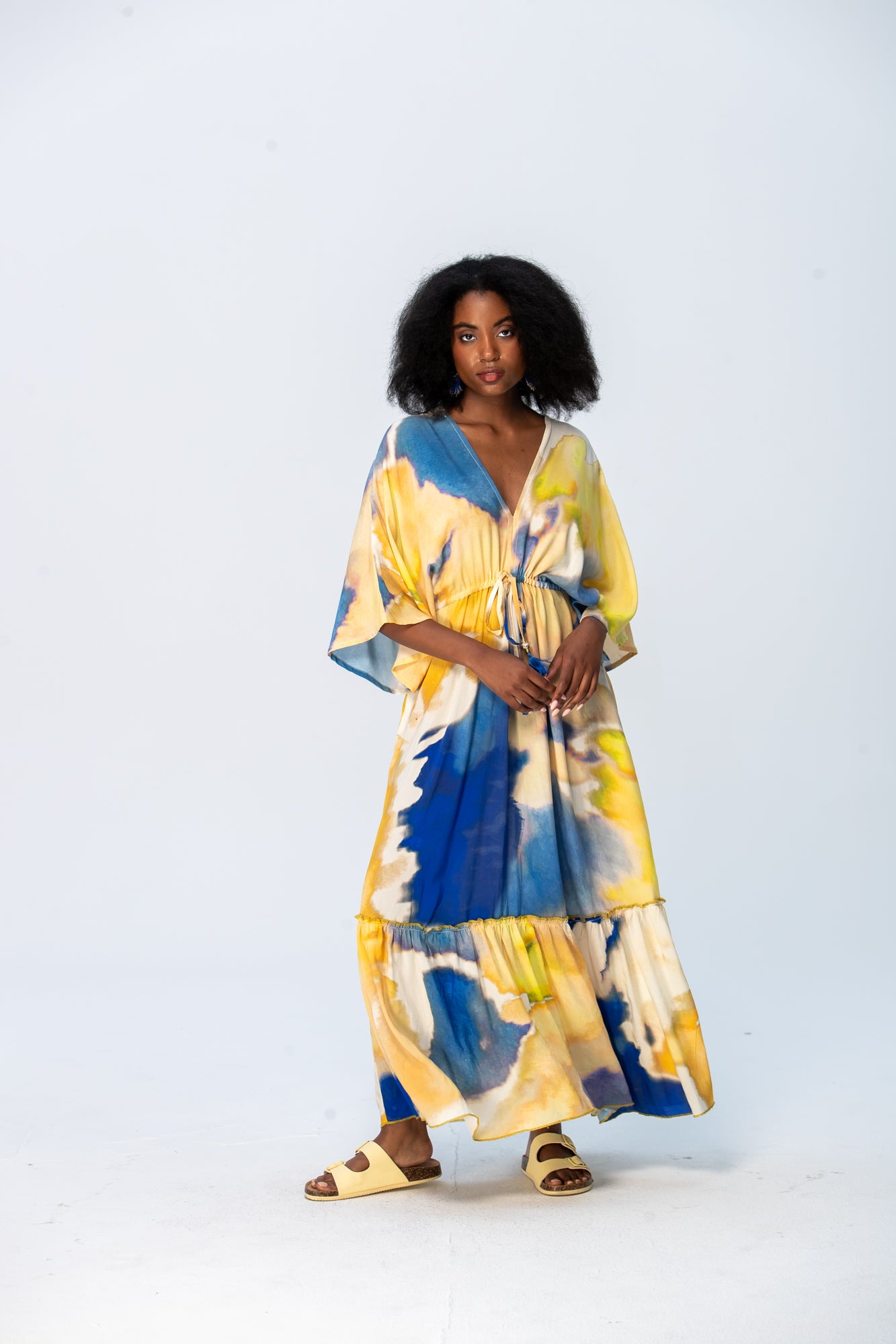Georgia Kaftan Maxi Dress - Blue and Yellow
