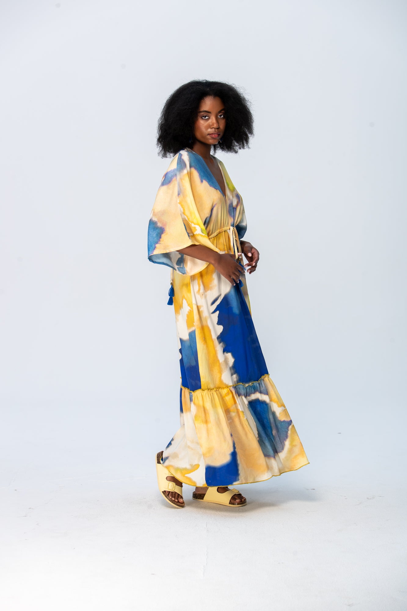 Georgia Kaftan Maxi Dress - Blue and Yellow