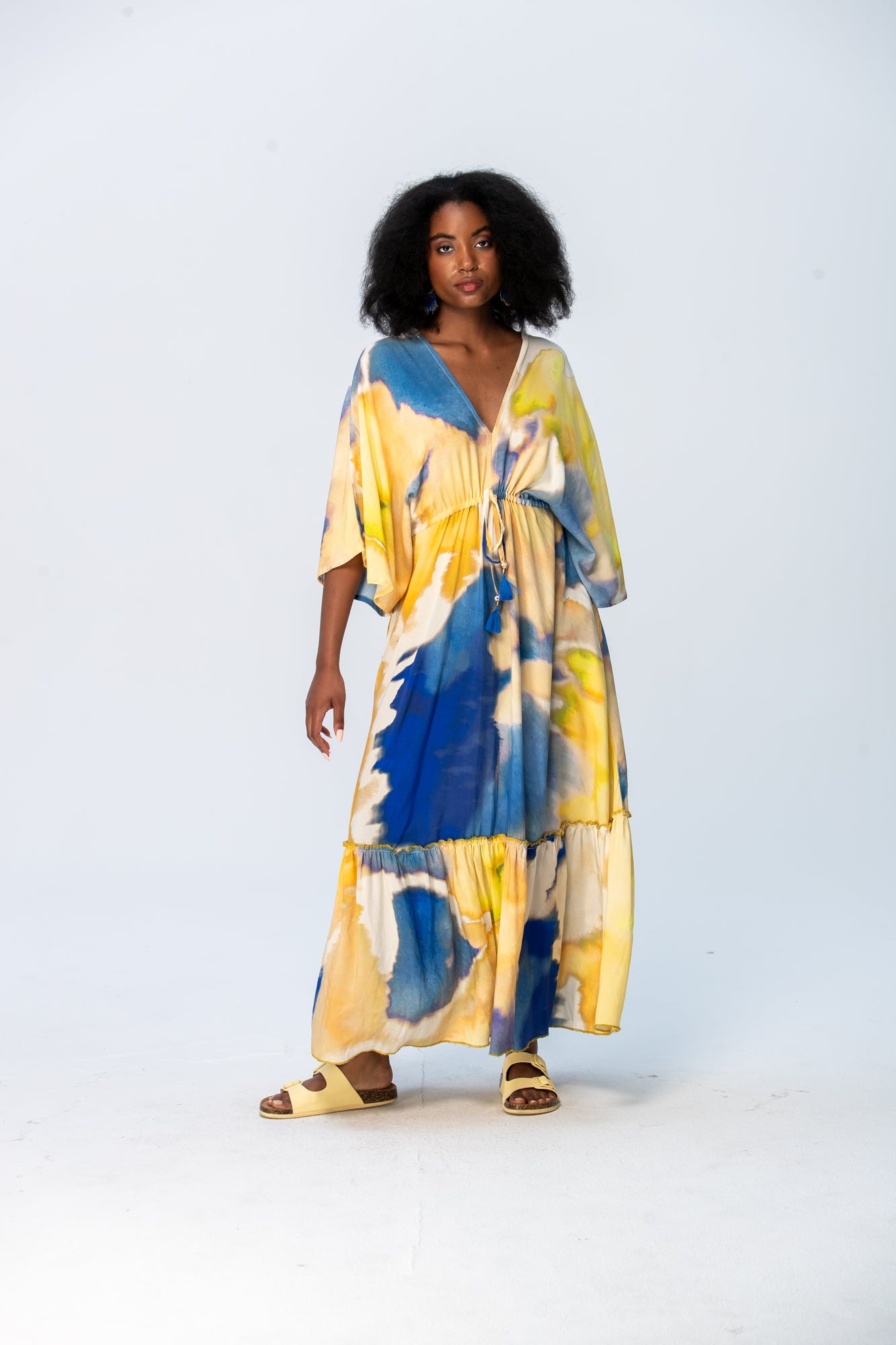 Georgia Kaftan Maxi Dress - Blue and Yellow