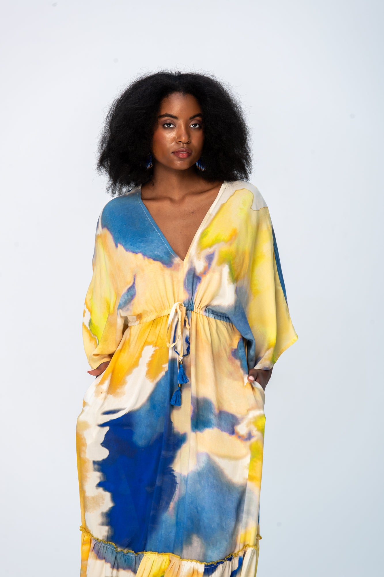 Georgia Kaftan Maxi Dress - Blue and Yellow