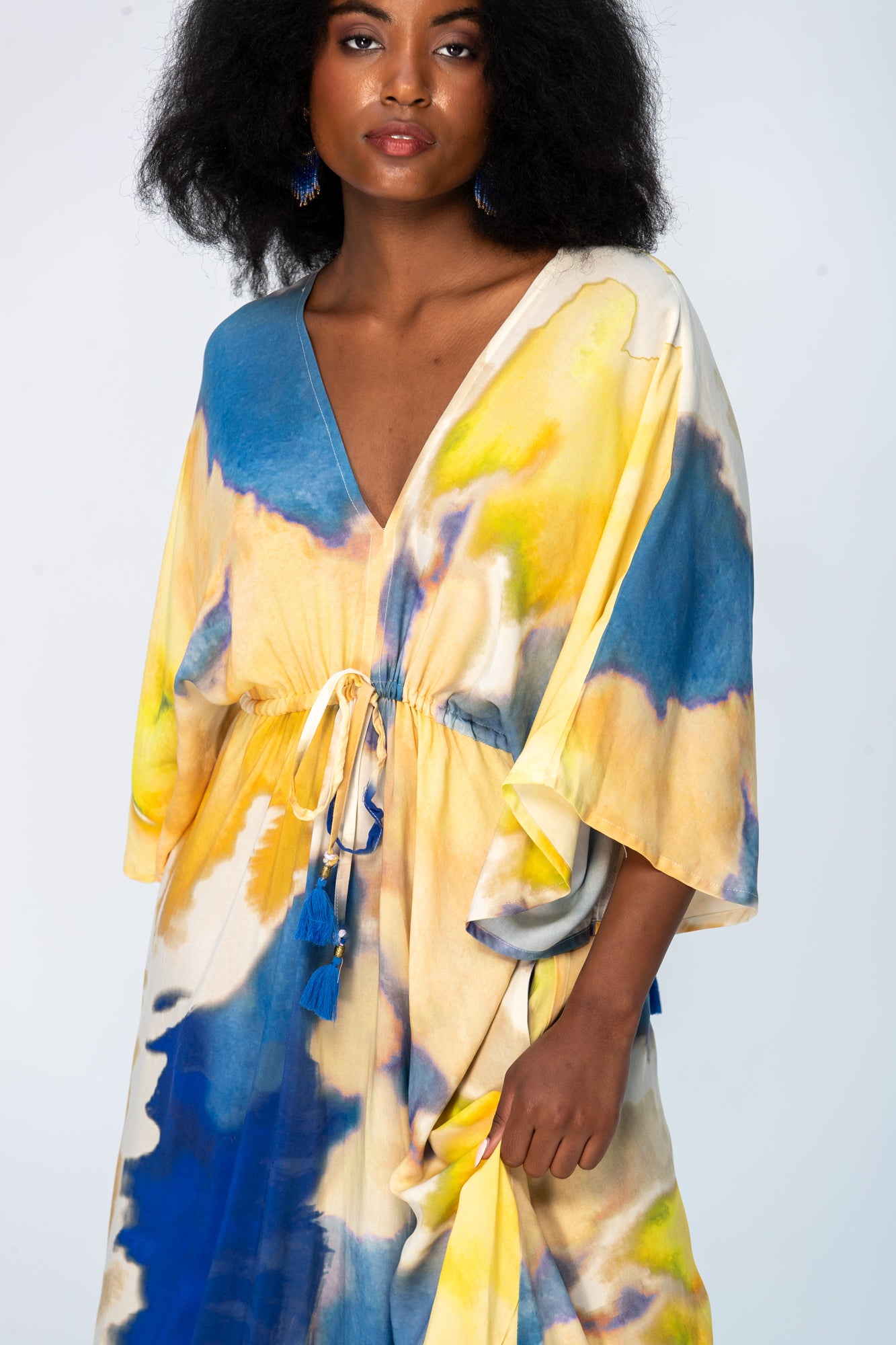 Georgia Kaftan Maxi Dress - Blue and Yellow
